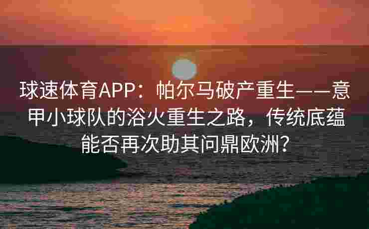 球速体育APP：帕尔马破产重生——意甲小球队的浴火重生之路，传统底蕴能否再次助其问鼎欧洲？